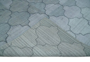 Fine Hand Loomed 8x10 Silver, Gray and Charcoal Modern Geometric Trellis Art Silk Area Rug