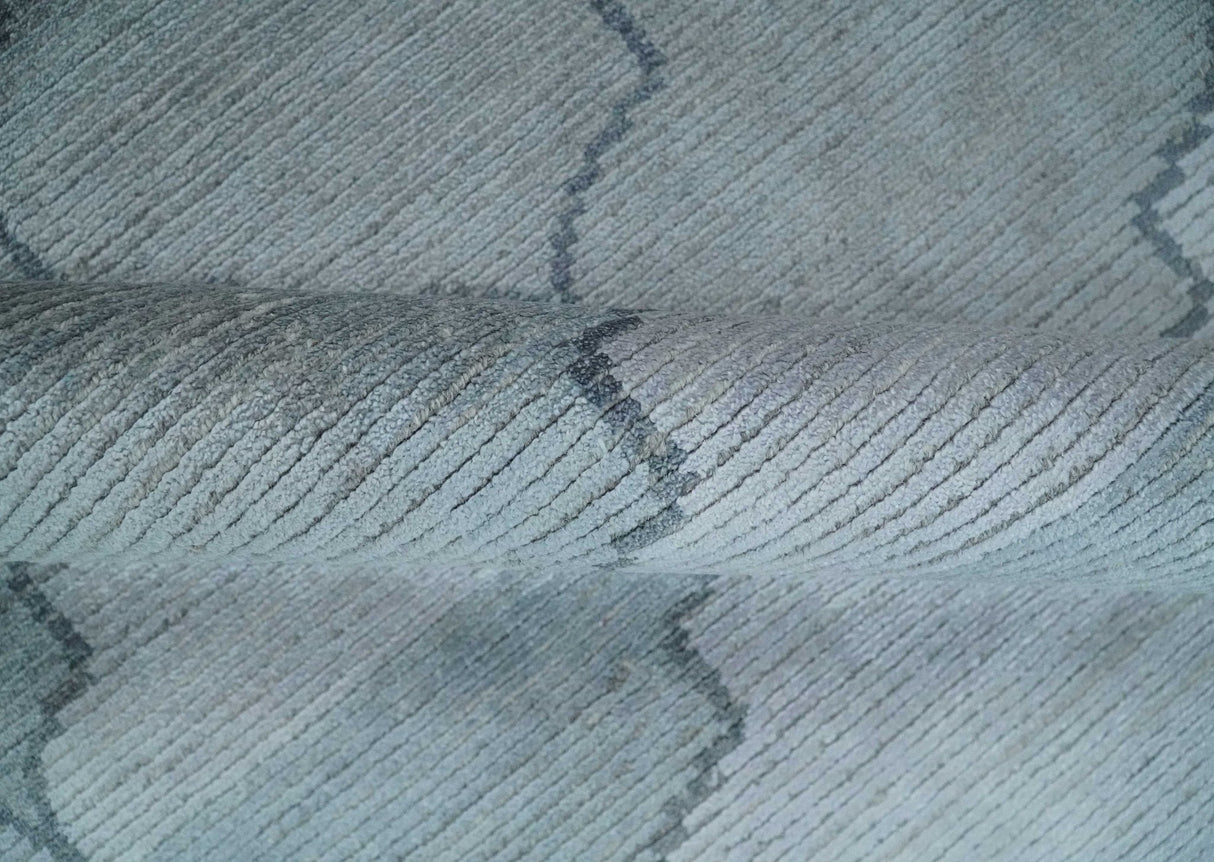 Fine Hand Loomed 8x10 Silver, Gray and Charcoal Modern Geometric Trellis Art Silk Area Rug