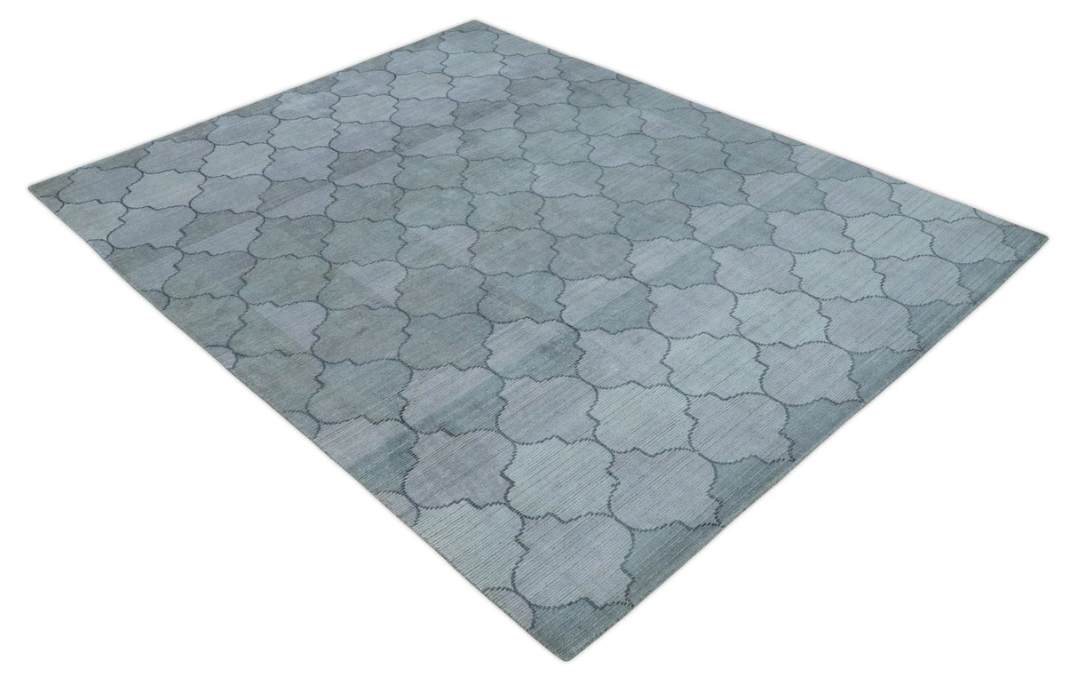 Fine Hand Loomed 8x10 Silver, Gray and Charcoal Modern Geometric Trellis Art Silk Area Rug
