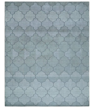 Fine Hand Loomed 8x10 Silver, Gray and Charcoal Modern Geometric Trellis Art Silk Area Rug