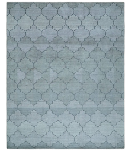 Fine Hand Loomed 8x10 Silver, Gray and Charcoal Modern Geometric Trellis Art Silk Area Rug