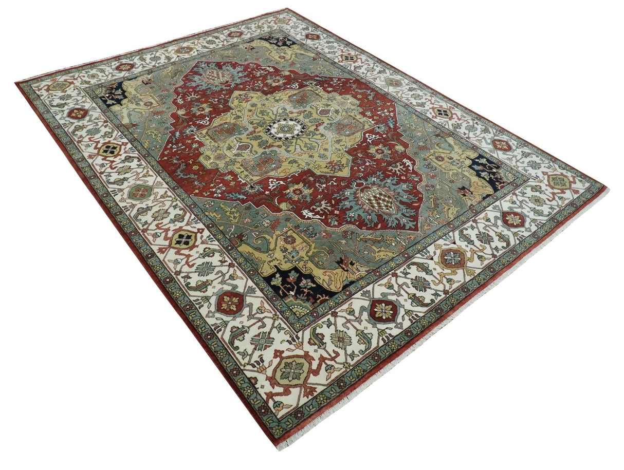 Fine Knots Beige, Brown and Ivory 9x12 Hand knotted Traditional Wool Area Rug