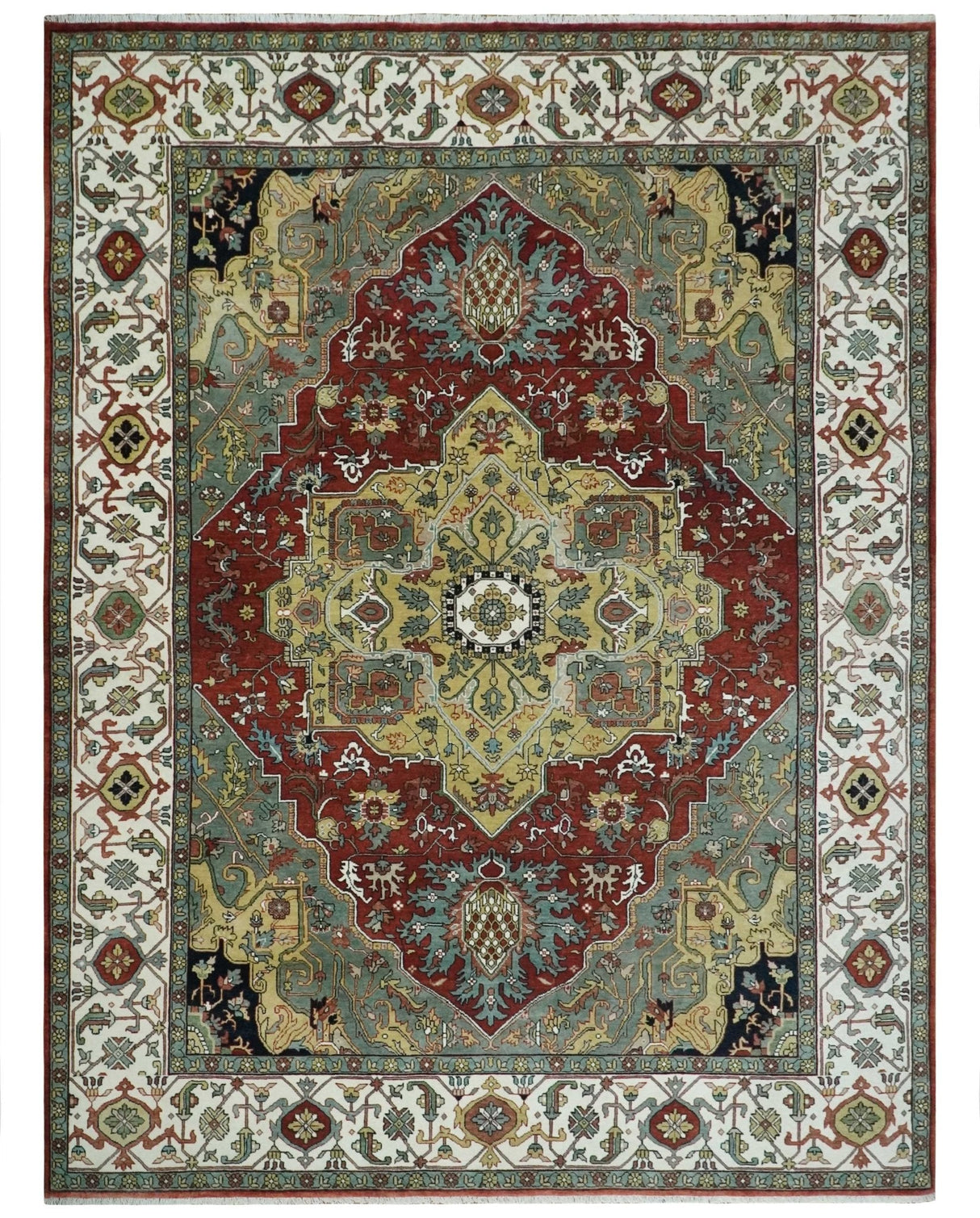 Fine Knots Beige, Brown and Ivory 9x12 Hand knotted Traditional Wool Area Rug