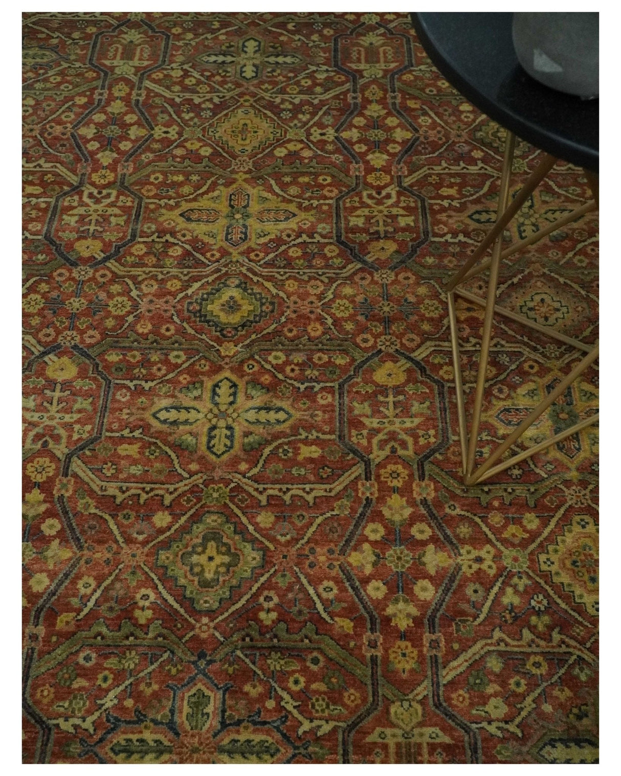 Fine Serapi Hand Knotted 9x12 Rust, Charcoal and Beige Traditional Antique Wool Area Rug