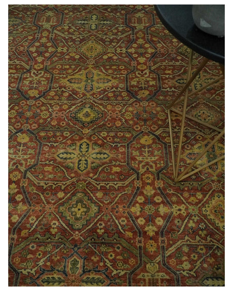 Fine Serapi Hand Knotted 9x12 Rust, Charcoal and Beige Traditional Antique Wool Area Rug