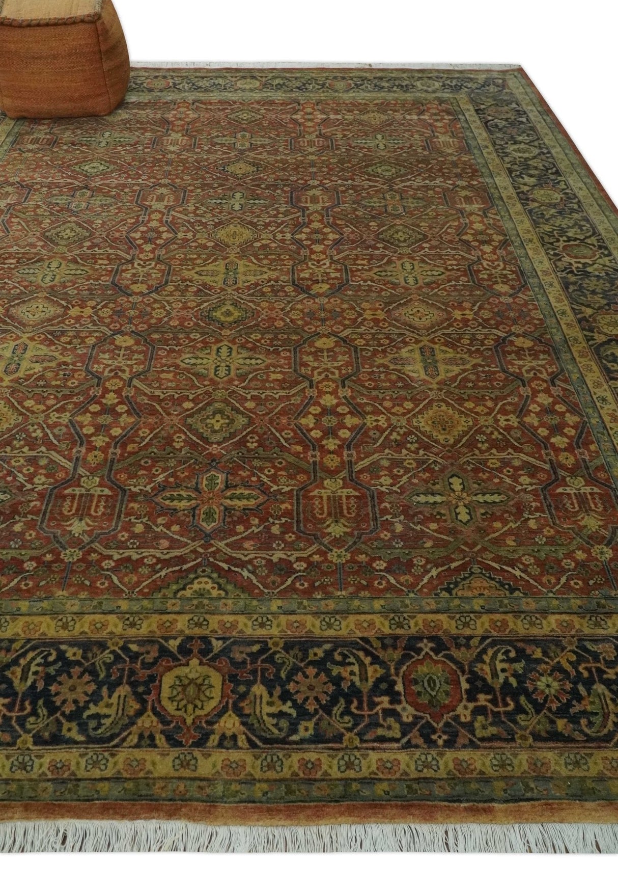 Fine Serapi Hand Knotted 9x12 Rust, Charcoal and Beige Traditional Antique Wool Area Rug