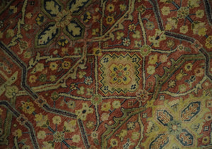 Fine Serapi Hand Knotted 9x12 Rust, Charcoal and Beige Traditional Antique Wool Area Rug