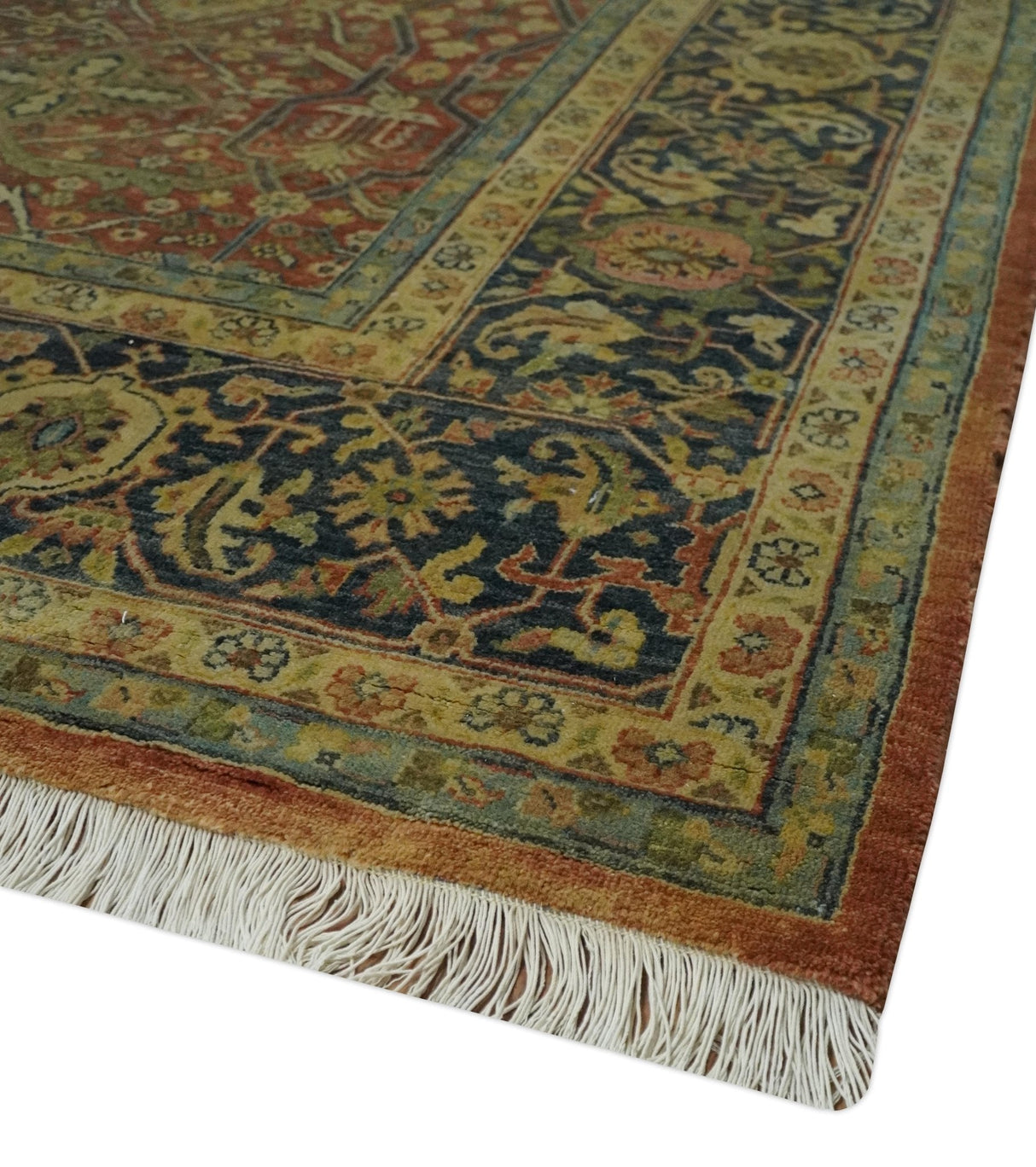 Fine Serapi Hand Knotted 9x12 Rust, Charcoal and Beige Traditional Antique Wool Area Rug
