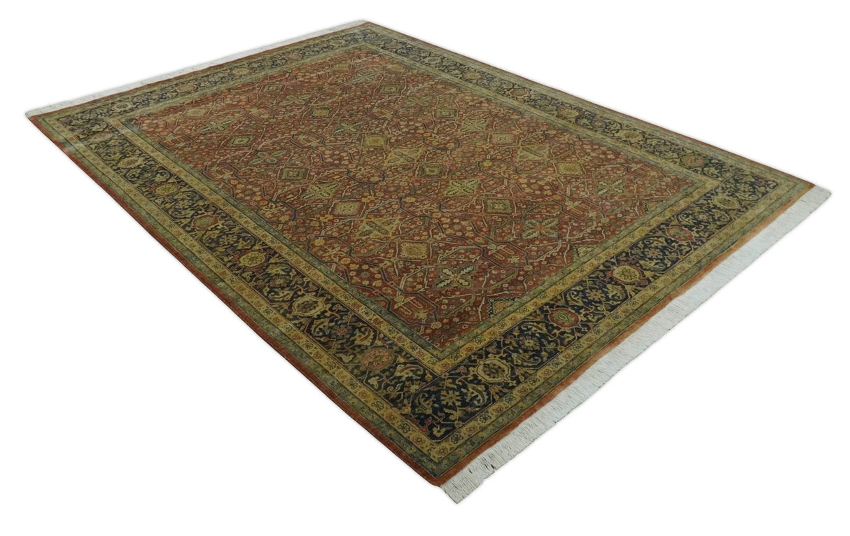 Fine Serapi Hand Knotted 9x12 Rust, Charcoal and Beige Traditional Antique Wool Area Rug
