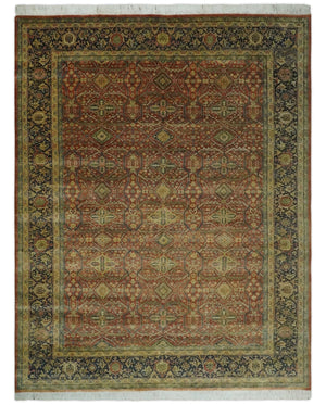 Fine Serapi Hand Knotted 9x12 Rust, Charcoal and Beige Traditional Antique Wool Area Rug