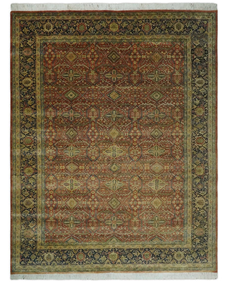 Fine Serapi Hand Knotted 9x12 Rust, Charcoal and Beige Traditional Antique Wool Area Rug