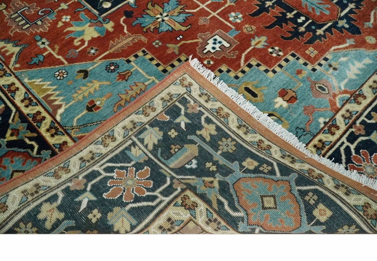Fine Traditional Floral Hand knotted Brown, Aqua and Black 8x10 wool Area Rug