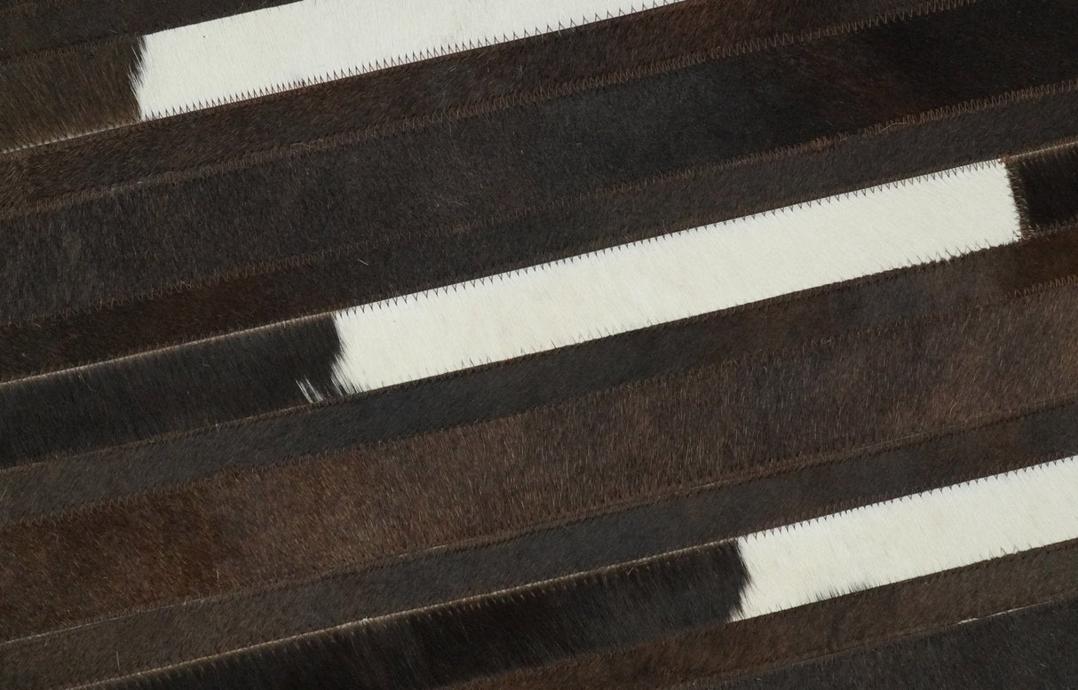 Flatweave Hairon Genuine Leather 5x8, 8x10 and 9x12 Brown Tan and Ivory Area Rug | LR16