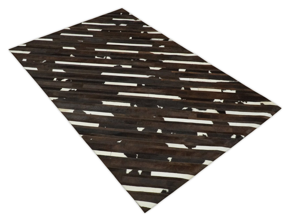 Flatweave Hairon Genuine Leather 5x8, 8x10 and 9x12 Brown Tan and Ivory Area Rug | LR16