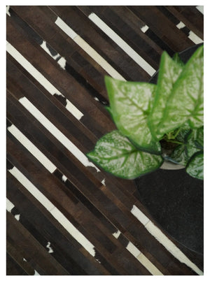 Flatweave Hairon Genuine Leather 5x8, 8x10 and 9x12 Brown Tan and Ivory Area Rug | LR16