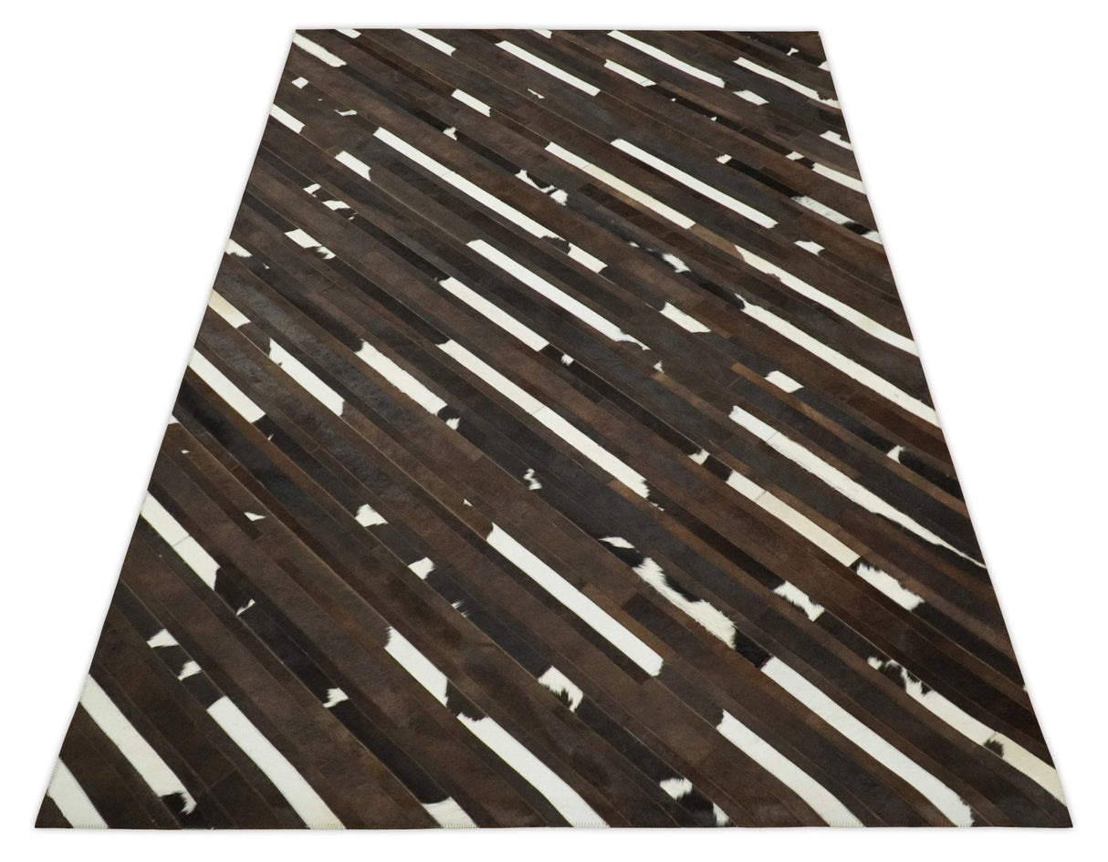 Flatweave Hairon Genuine Leather 5x8, 8x10 and 9x12 Brown Tan and Ivory Area Rug | LR16
