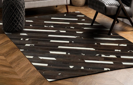 Flatweave Hairon Genuine Leather 5x8, 8x10 and 9x12 Brown Tan and Ivory Area Rug | LR16
