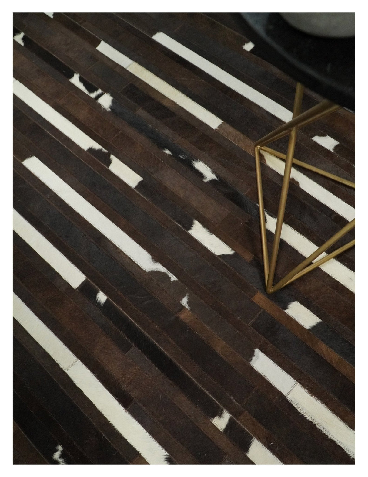 Flatweave Hairon Genuine Leather 5x8, 8x10 and 9x12 Brown Tan and Ivory Area Rug | LR16