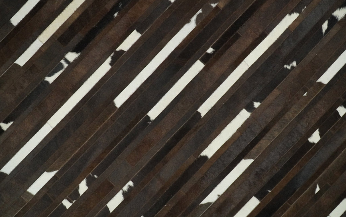 Flatweave Hairon Genuine Leather 5x8, 8x10 and 9x12 Brown Tan and Ivory Area Rug | LR16