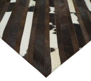 Flatweave Hairon Genuine Leather 5x8, 8x10 and 9x12 Brown Tan and Ivory Area Rug | LR16