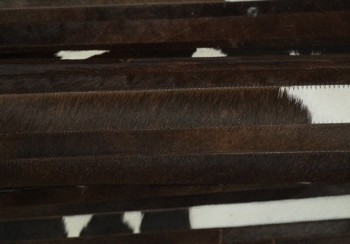 Flatweave Hairon Genuine Leather 5x8, 8x10 and 9x12 Brown Tan and Ivory Area Rug | LR16