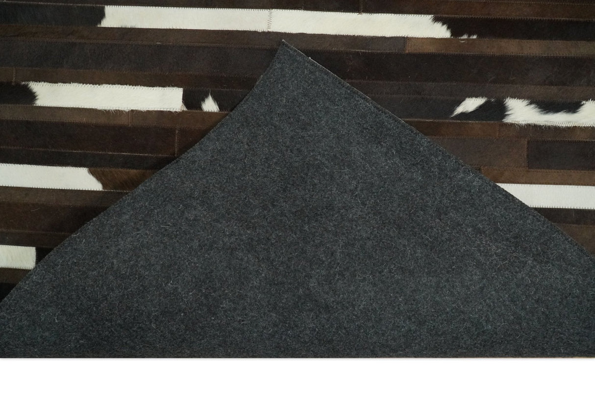 Flatweave Hairon Genuine Leather 5x8, 8x10 and 9x12 Brown Tan and Ivory Area Rug | LR16