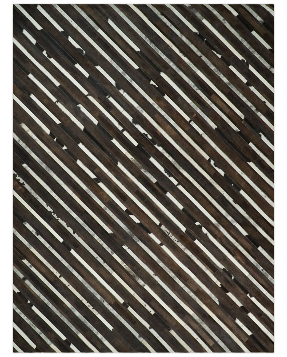 Flatweave Hairon Genuine Leather 5x8, 8x10 and 9x12 Brown Tan and Ivory Area Rug | LR16