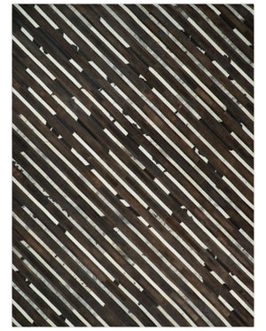 Flatweave Hairon Genuine Leather 5x8, 8x10 and 9x12 Brown Tan and Ivory Area Rug | LR16