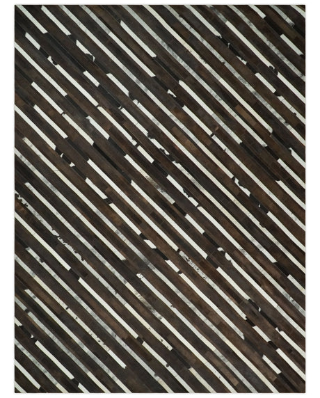 Flatweave Hairon Genuine Leather 5x8, 8x10 and 9x12 Brown Tan and Ivory Area Rug | LR16