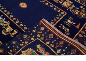 Flatwoven 5x7 Navy Blue Indian Wedding Soumak Rug, Hand Spun Wool Rug | KNT40