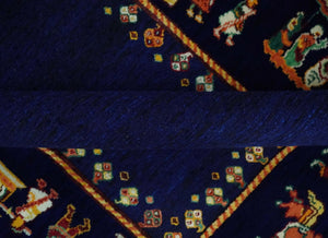 Flatwoven 5x7 Navy Blue Indian Wedding Soumak Rug, Hand Spun Wool Rug | KNT40