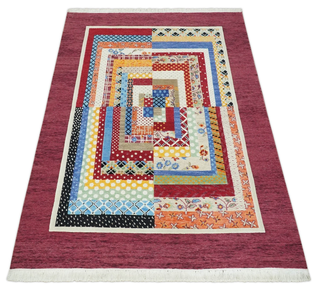 Flatwoven Artistic Modern Geometric 5x7 Multicolor Wool Hand Made Soumak Rug | KNT52