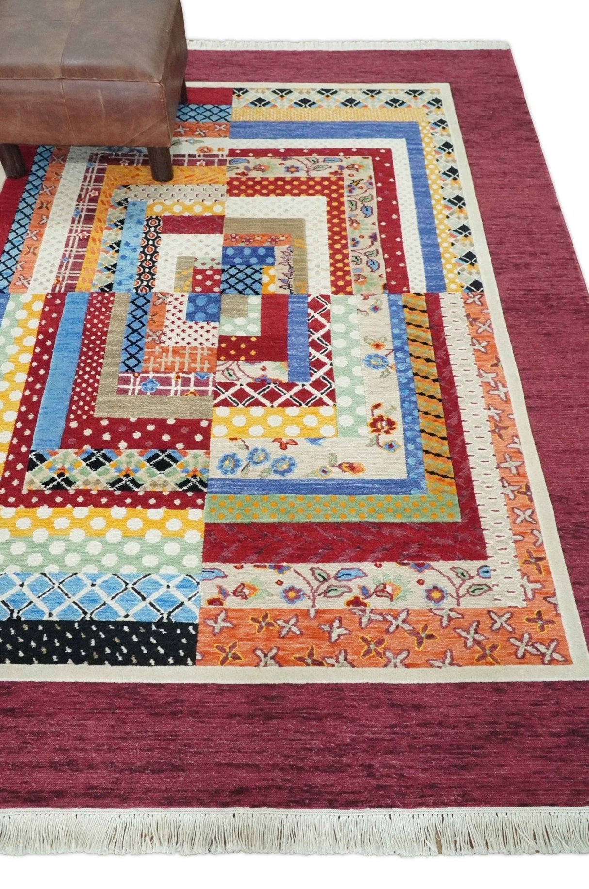 Flatwoven Artistic Modern Geometric 5x7 Multicolor Wool Hand Made Soumak Rug | KNT52