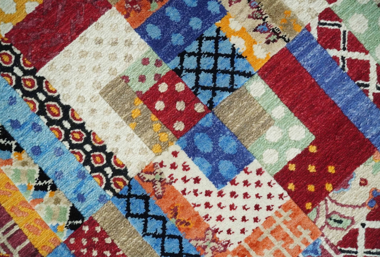 Flatwoven Artistic Modern Geometric 5x7 Multicolor Wool Hand Made Soumak Rug | KNT52