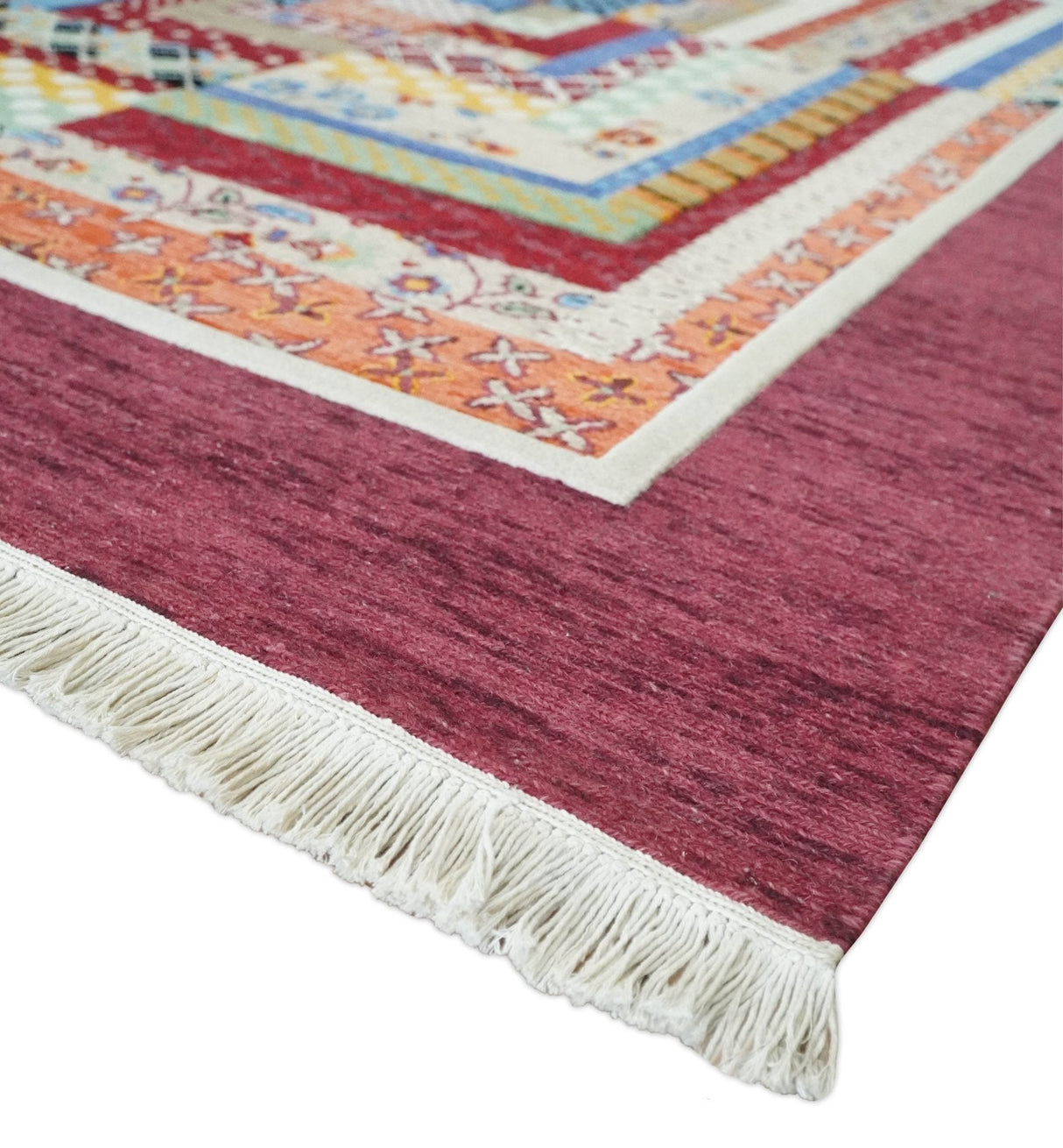 Flatwoven Artistic Modern Geometric 5x7 Multicolor Wool Hand Made Soumak Rug | KNT52