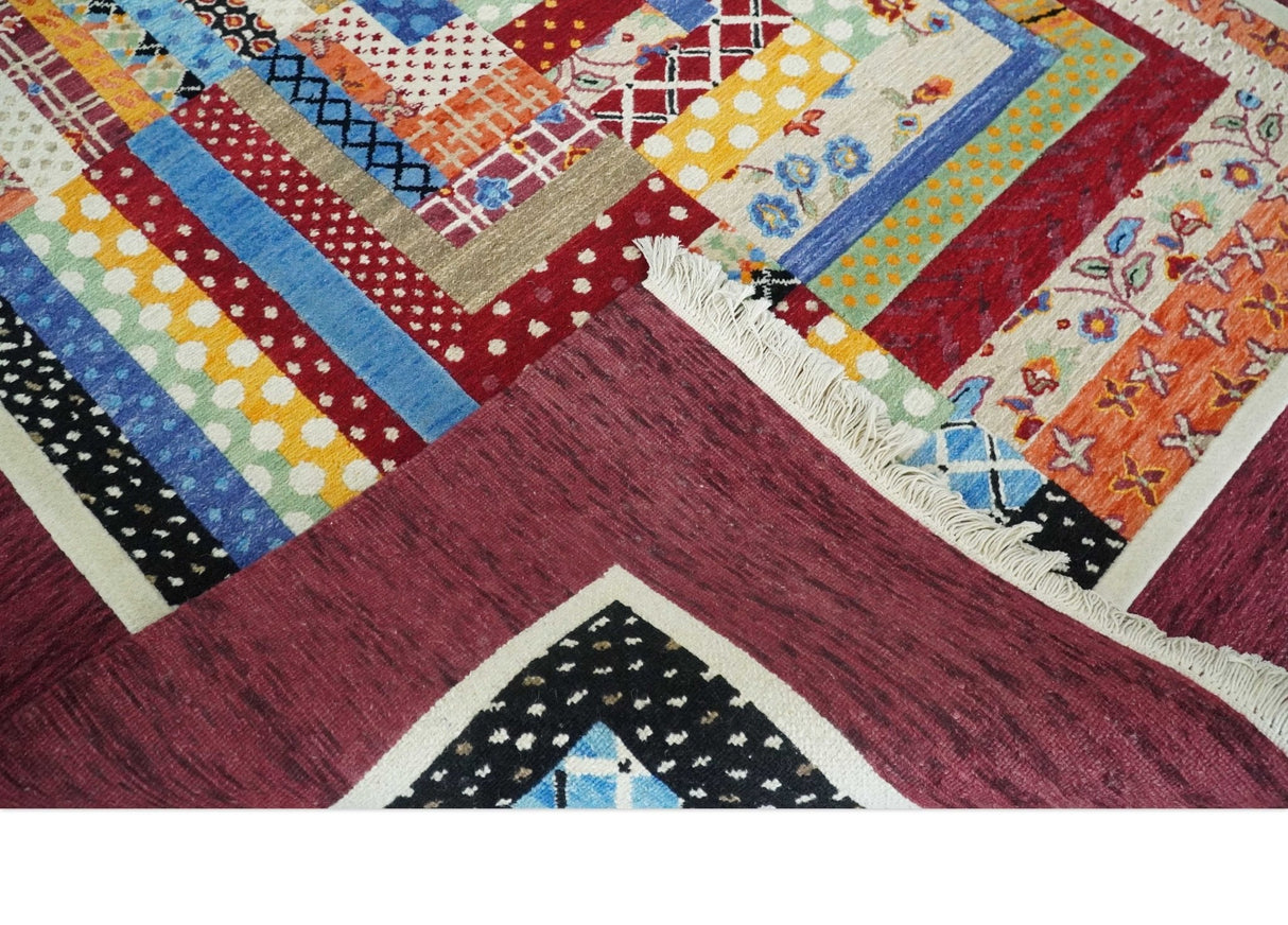 Flatwoven Artistic Modern Geometric 5x7 Multicolor Wool Hand Made Soumak Rug | KNT52