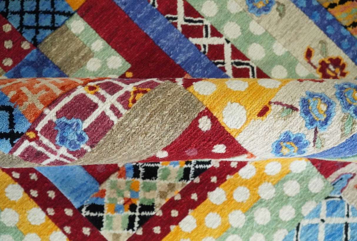Flatwoven Artistic Modern Geometric 5x7 Multicolor Wool Hand Made Soumak Rug | KNT52