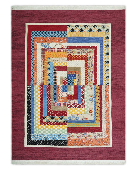 Flatwoven Artistic Modern Geometric 5x7 Multicolor Wool Hand Made Soumak Rug | KNT52