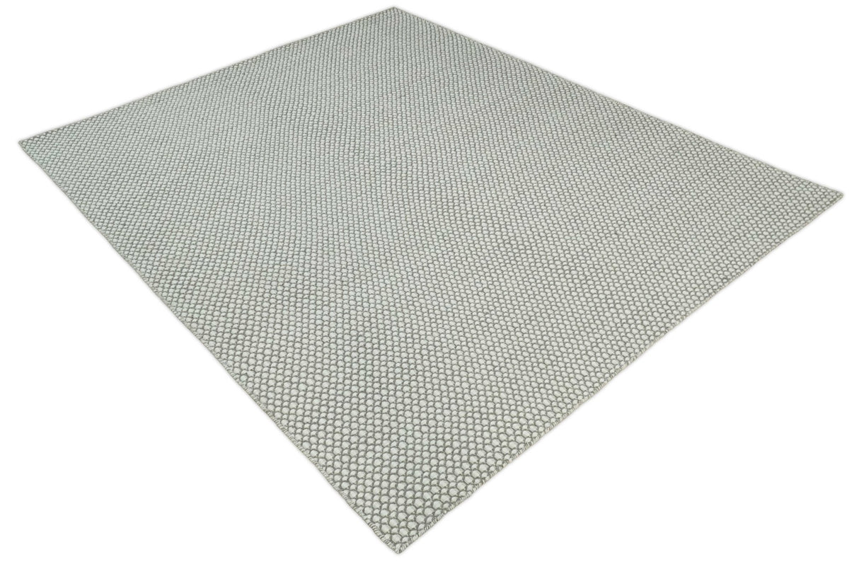Flatwoven Dhurrie 8x10 and 9x12 Modern Checkered Gray and Ivory Wool Area Rug, Layering Rug | TRDCP832