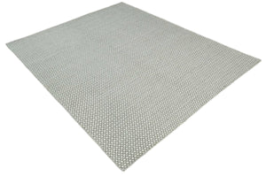 Flatwoven Dhurrie 8x10 and 9x12 Modern Checkered Gray and Ivory Wool Area Rug, Layering Rug | TRDCP832
