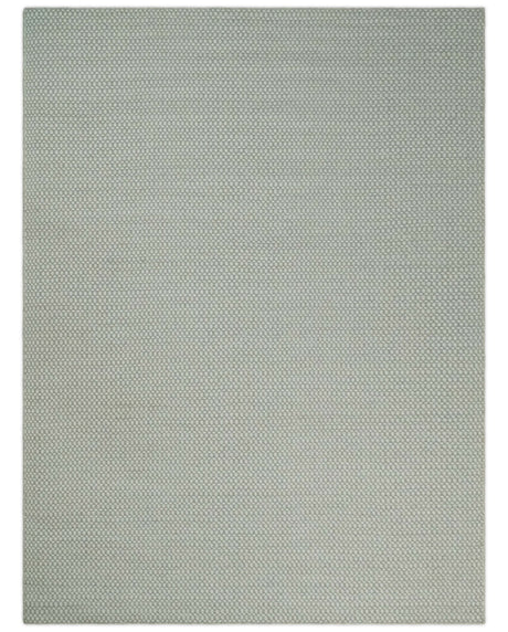 Flatwoven Dhurrie 8x10 and 9x12 Modern Checkered Gray and Ivory Wool Area Rug, Layering Rug | TRDCP832