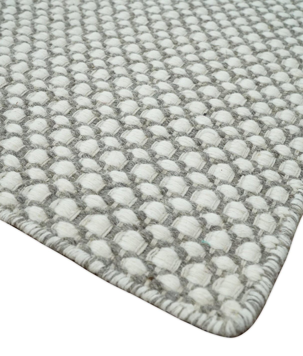 Flatwoven Dhurrie 8x10 and 9x12 Modern Checkered Gray and Ivory Wool Area Rug, Layering Rug | TRDCP832