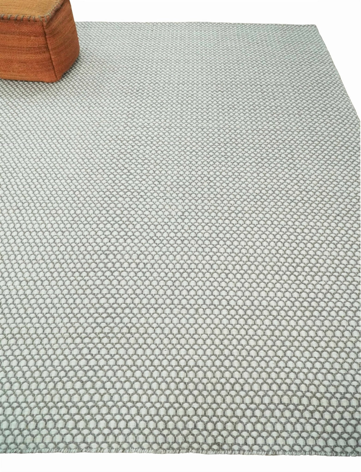 Flatwoven Dhurrie 8x10 and 9x12 Modern Checkered Gray and Ivory Wool Area Rug, Layering Rug | TRDCP832
