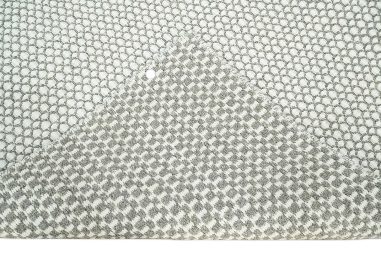 Flatwoven Dhurrie 8x10 and 9x12 Modern Checkered Gray and Ivory Wool Area Rug, Layering Rug | TRDCP832