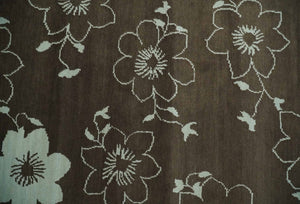 Floral 6x7.6 Brown and Ivory Hand Knotted Wool Area Rug