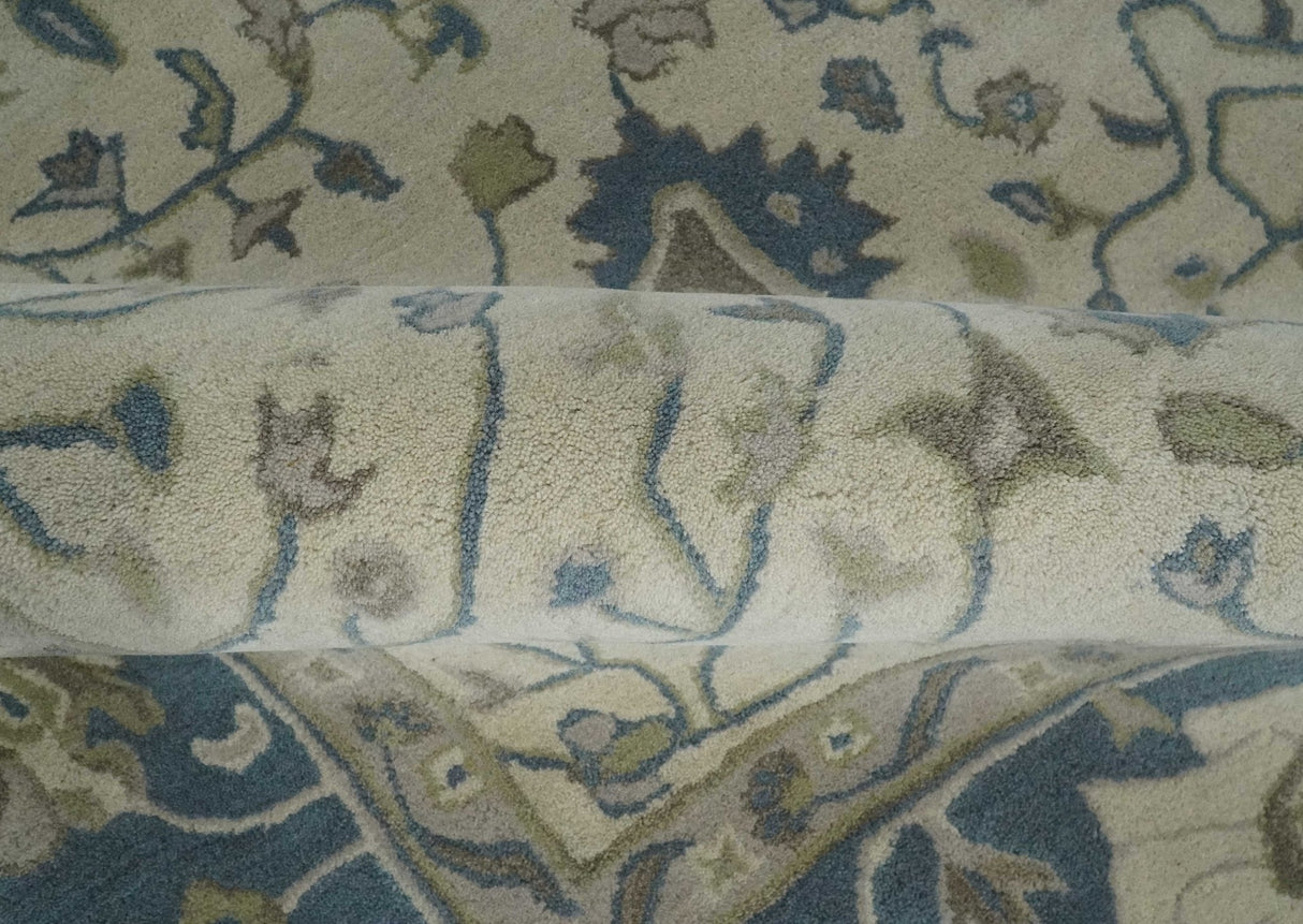 Floral 8x10 Hand Tufted Beige and Blue Modern Oushak Rug