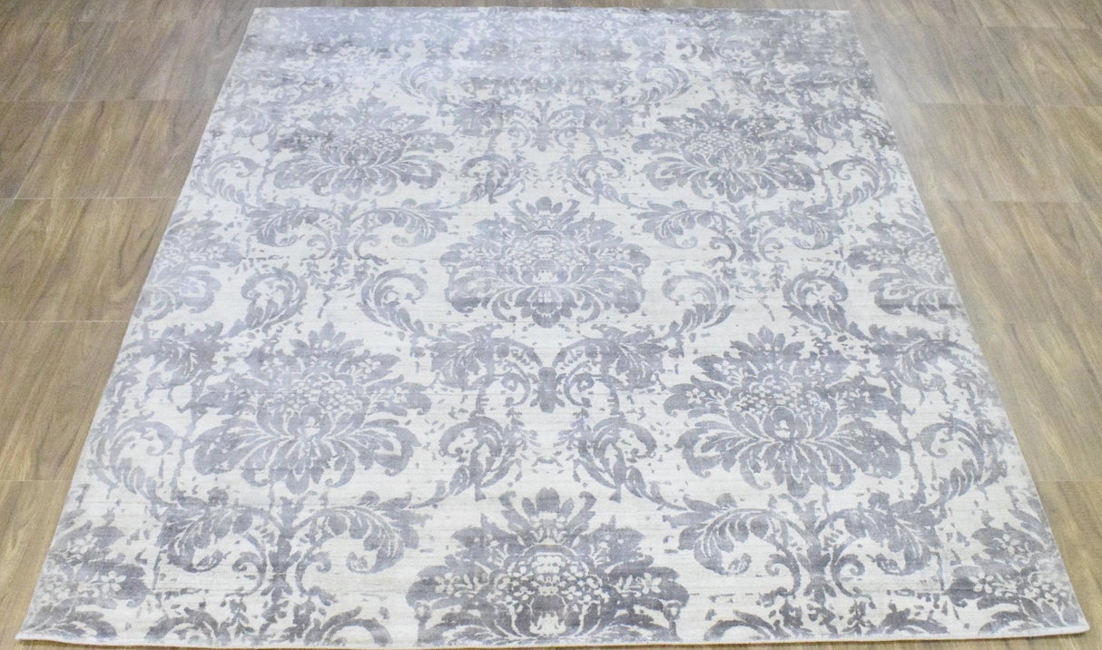 Floral 8x10 Handmade Art Silk Area Rug, Made with screen printing technique