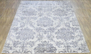 Floral 8x10 Handmade Art Silk Area Rug, Made with screen printing technique