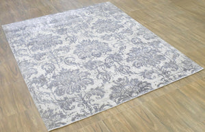 Floral 8x10 Handmade Art Silk Area Rug, Made with screen printing technique