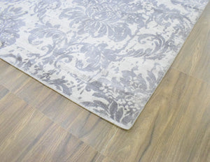 Floral 8x10 Handmade Art Silk Area Rug, Made with screen printing technique